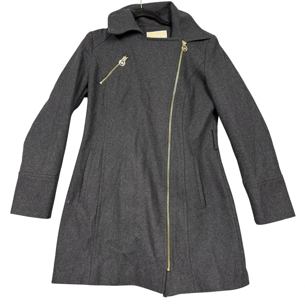 Michael Michael Kors‎ Coat Womens 4 Charcoal Wool Blend Asymmetrical Zip Moto